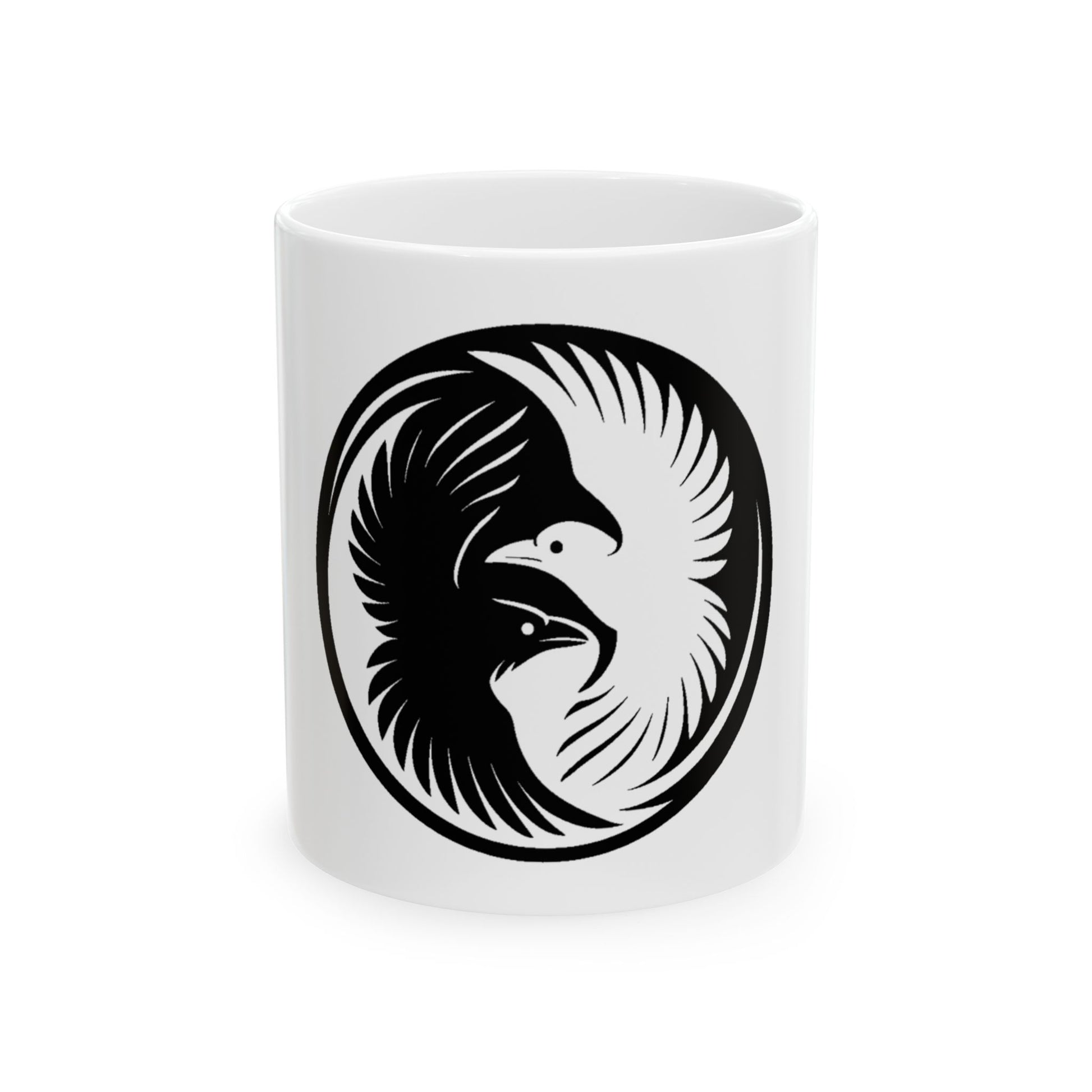 Yin-Yang Raven Mug – Balance in Flight. Sip in silence, speak in symbols.